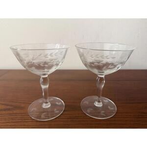 Vintage Etched Glass Champaign Glasses Set of 2
